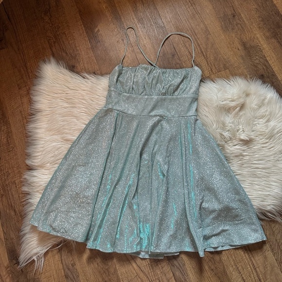 WINDSOR Violet Woven Glitter Party Dress In Minty Blue - Picture 4 of 7